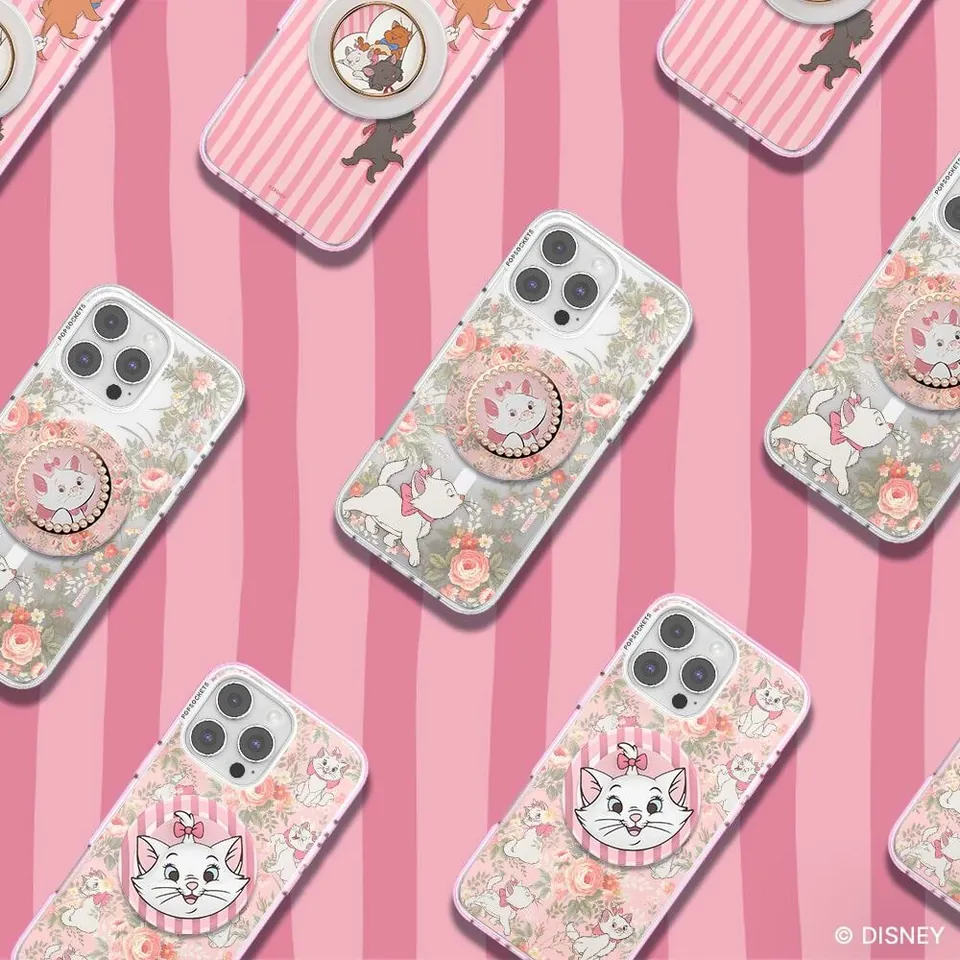 The Aristocats floral cases and pearl grips on pink stripes
