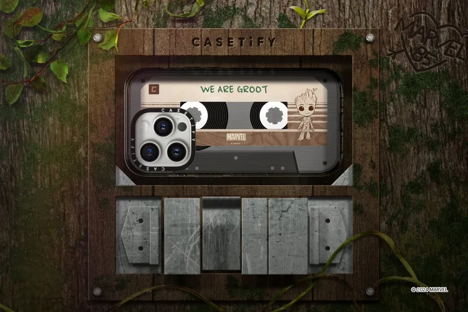 Cassette-tape case set into a vintage player