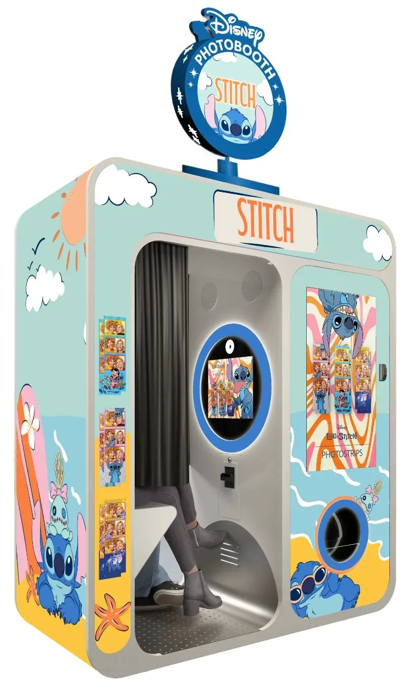 Stitch-themed Disney photo booth cabinet