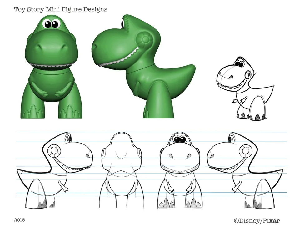 Toy Story Minis Rex model sheet with render, 2015