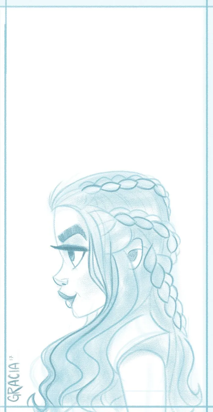 Blue-line profile study with braided hair