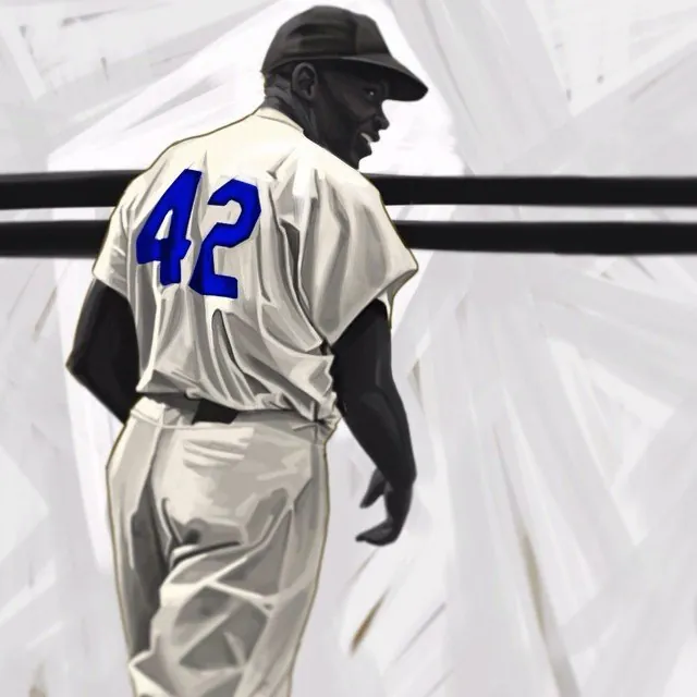 Jackie Robinson, number 42, painted from behind