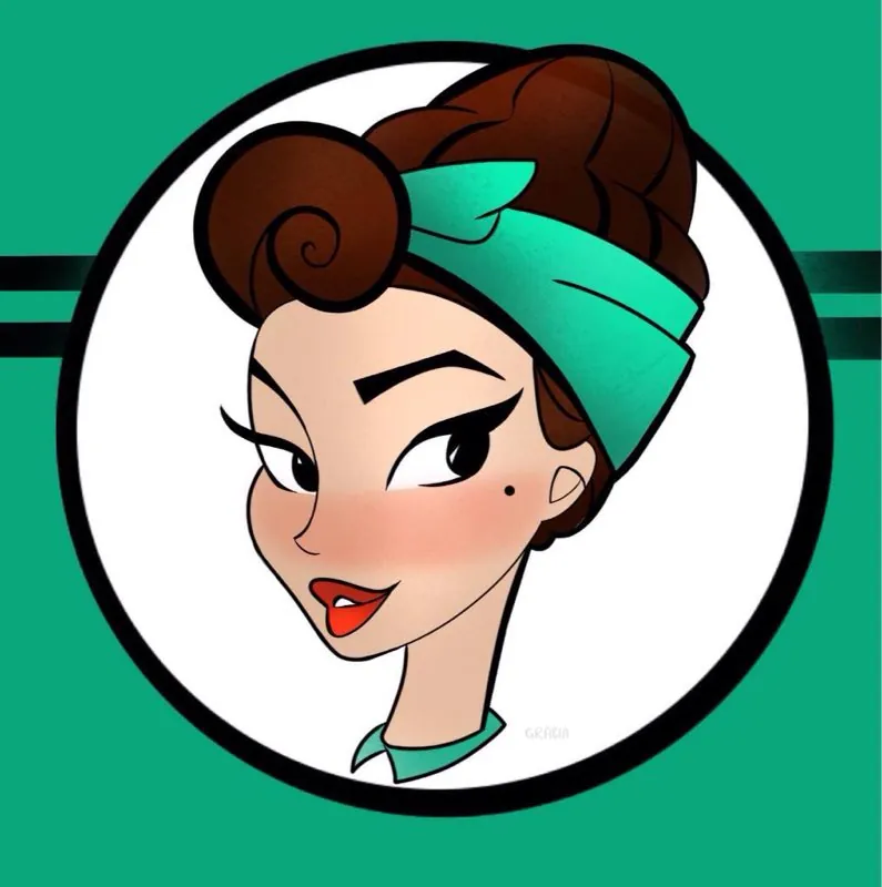 Retro pin-up head in a circle emblem