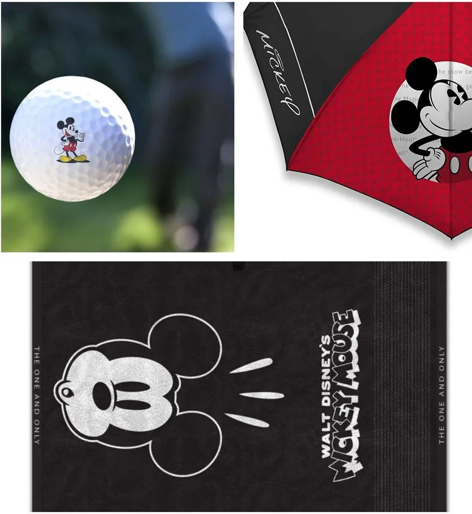 Mickey golf ball, umbrella and black “The One and Only” towel