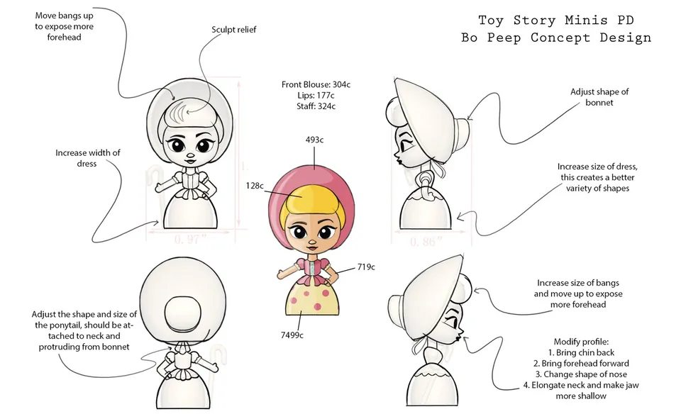 Bo Peep concept design with color callouts