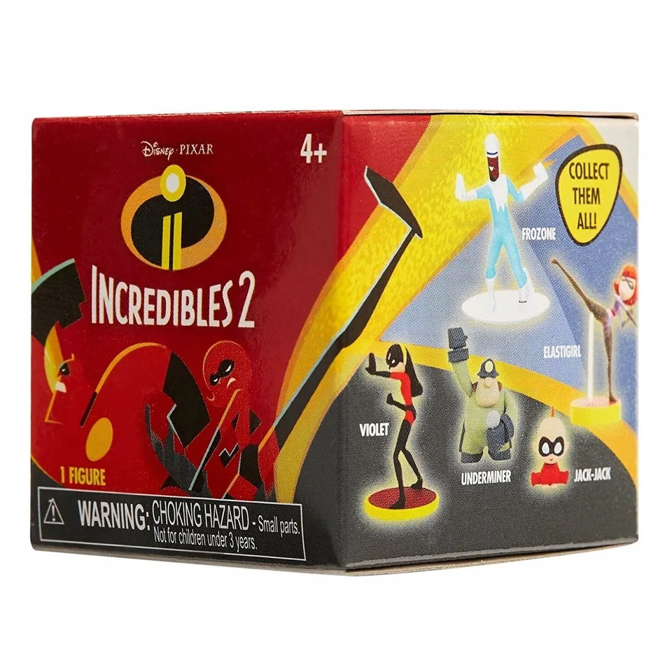 Incredibles 2 Mini Supers blind box showing the collectible figures on the side panel