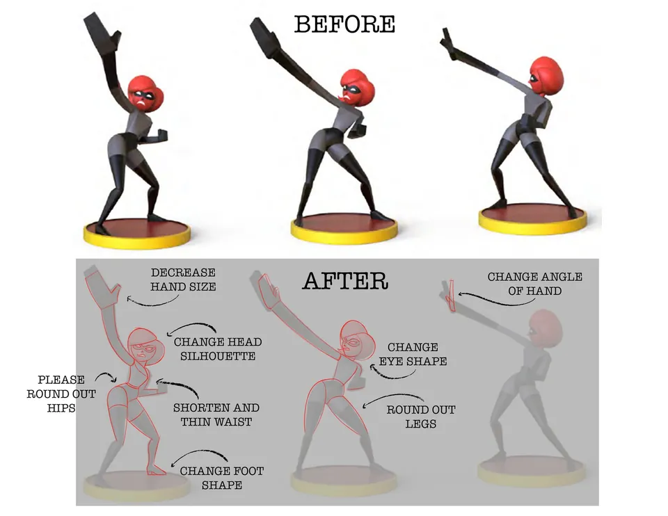 Mrs. Incredible figure before and after sculpt overlay