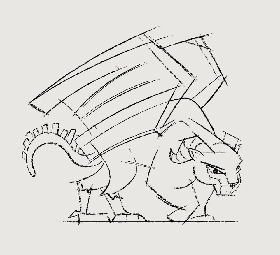 Pepita rough pencil sketch, side view