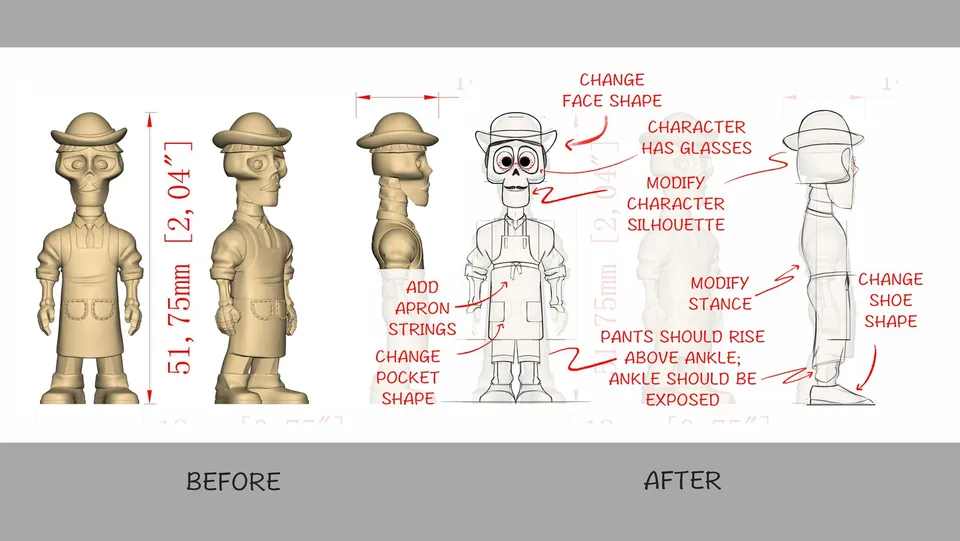 Tío Oscar and Felipe before and after sculpt overlay