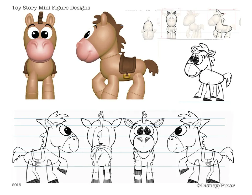 Toy Story Minis Bullseye model sheet with render, 2015