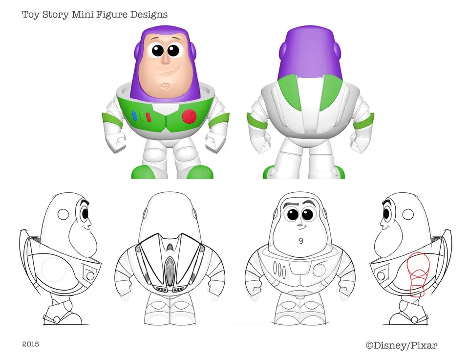 Toy Story Minis Buzz Lightyear model sheet with render, 2015
