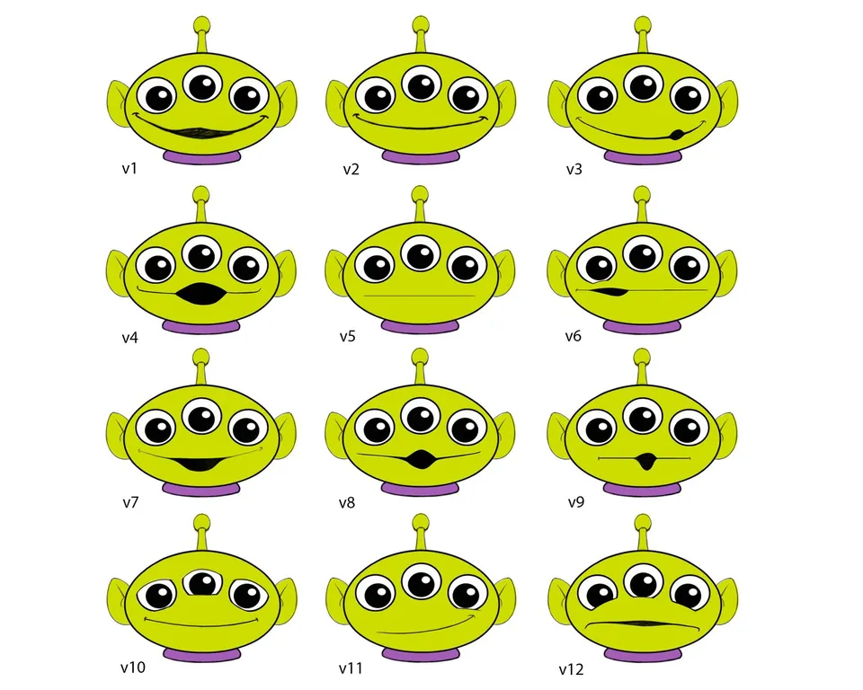 Twelve Alien face expression options