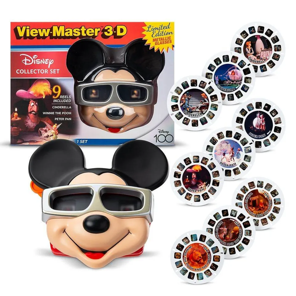 View-Master 3-D Disney Collector Set — Mickey viewer with metallic glasses and nine reels: Cinderella, Winnie the Pooh and Peter Pan