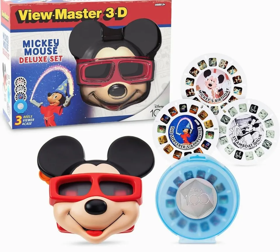 View-Master 3-D Mickey Mouse Deluxe set — Mickey viewer, Disney100 reel case and three reels