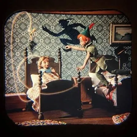 View-Master reel scene — Peter Pan bursting into the Darling nursery with his shadow behind him