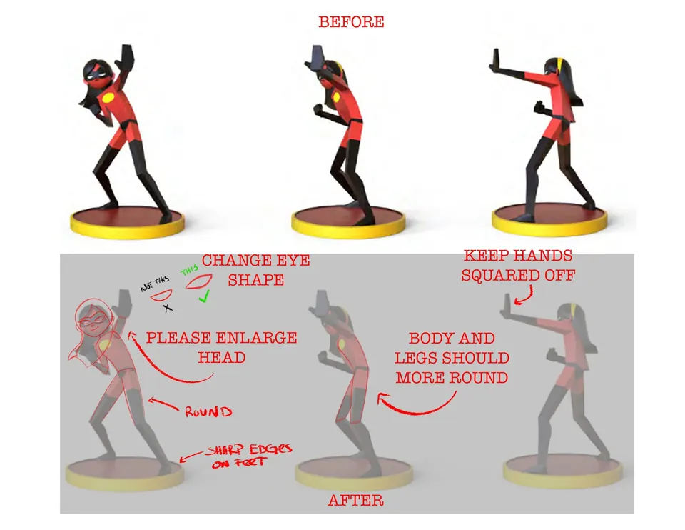 Violet figure before and after sculpt overlay