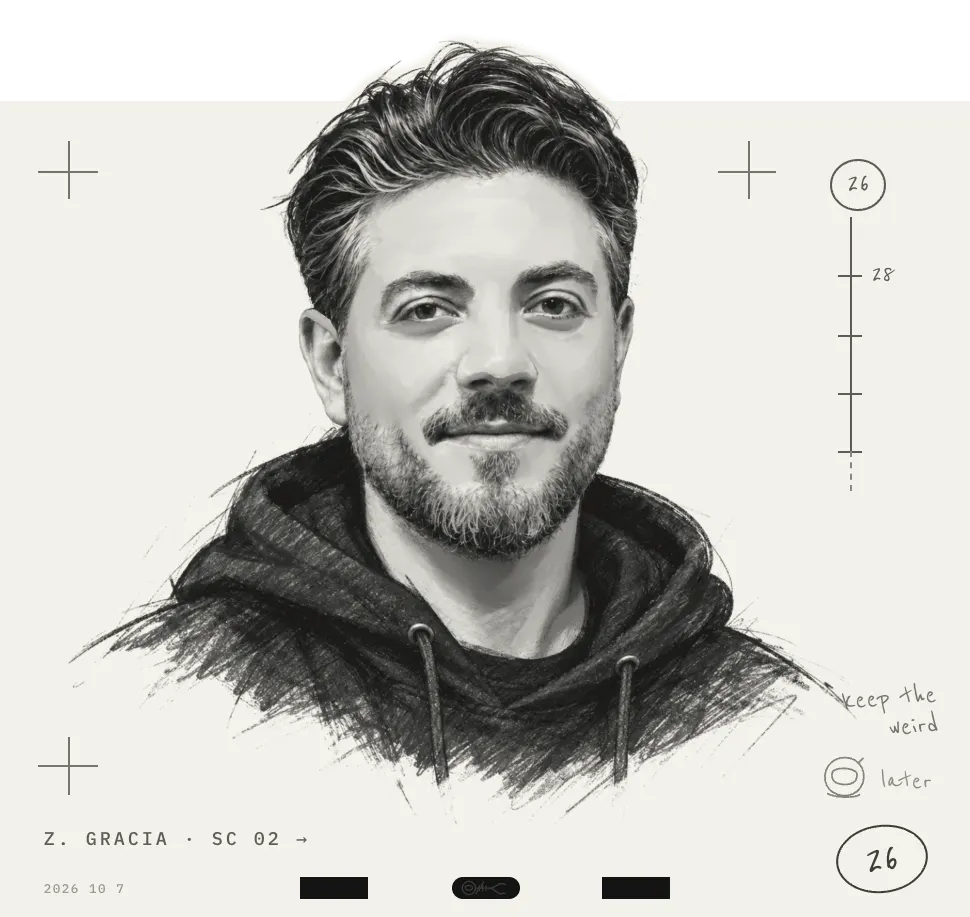 Sketch portrait of Zach Gracia on a pegged animation sheet